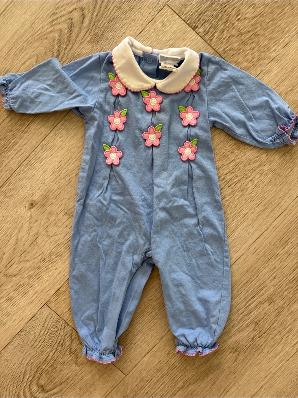 Florence Eiseman Baby Girl Floral Applique Romper Blue Pink 6M